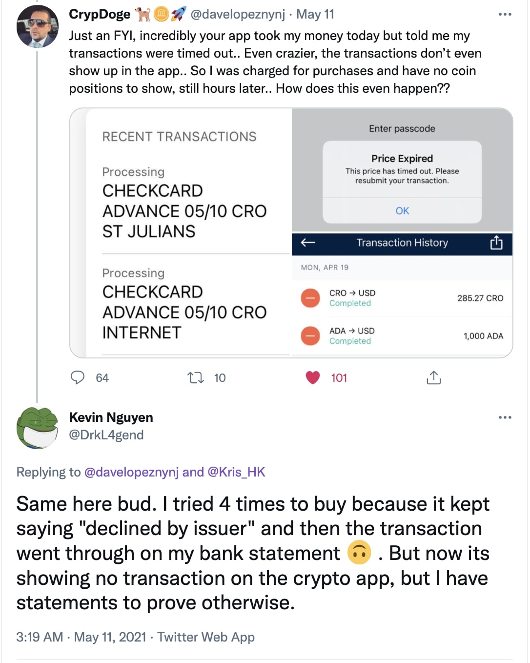 crypto.com unfortunately the payment was declined by your card issuer